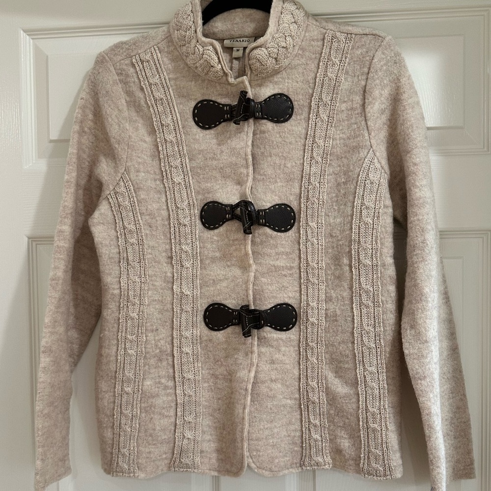 VENARIO Dina Duffle Coat 100% Wool Jacket Size M Beige Equestrian NWOT Knit‌‌ - Picture 7 of 9